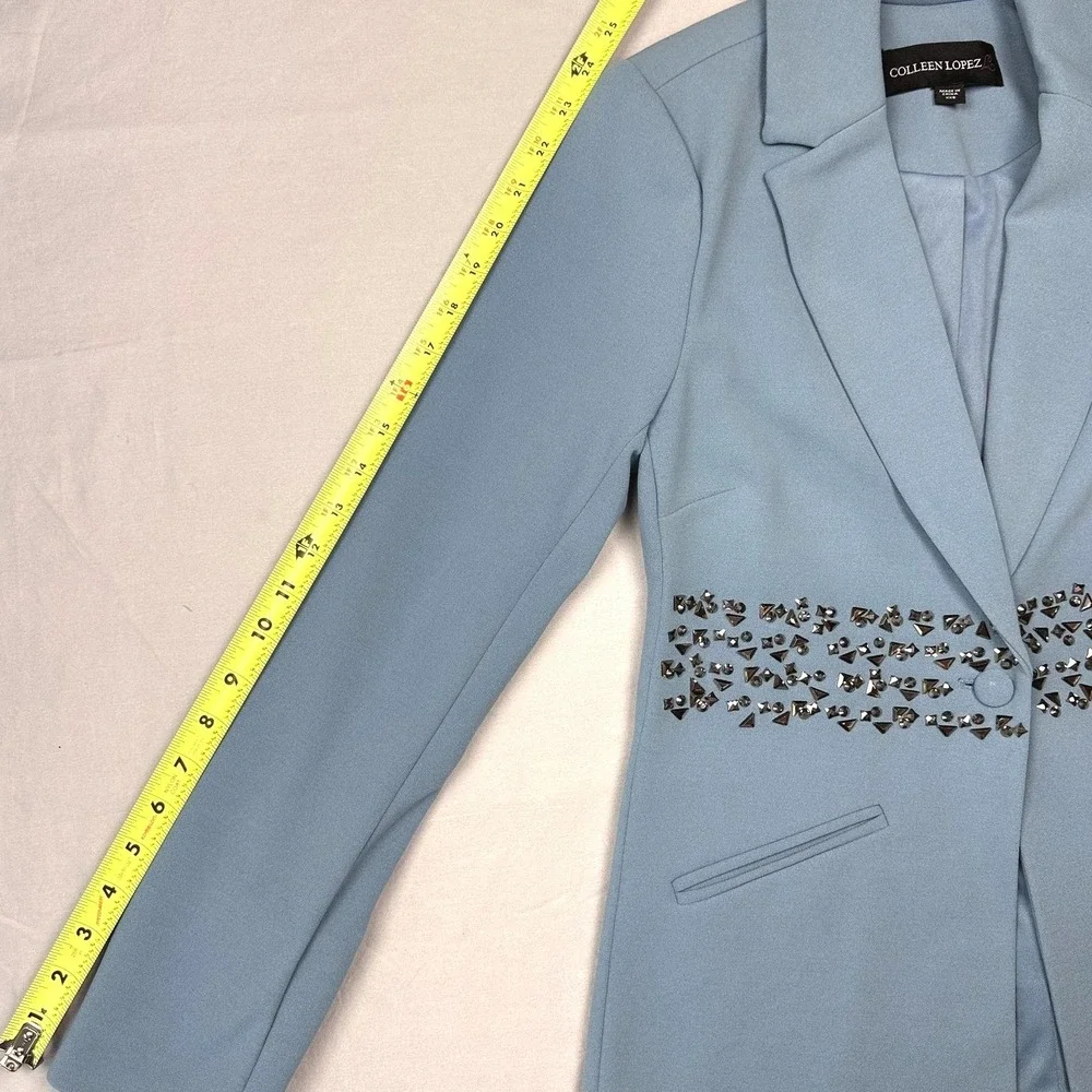 Single Button Blazer Women XXS Blue Embellished Studded Jacket Dopamine Dressing